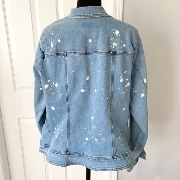 Royal Bones Paint Splatter Stretch Trucker Denim Jean  Jacket - Picture 3 of 15